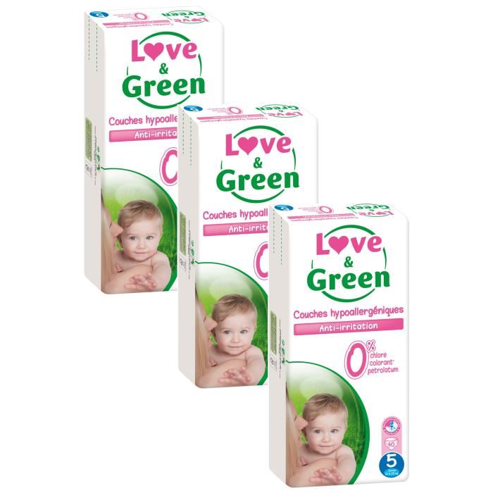 Couches Bébé Hypoallergéniques 0% Love & Green - Taille 1/2 à 5 kg