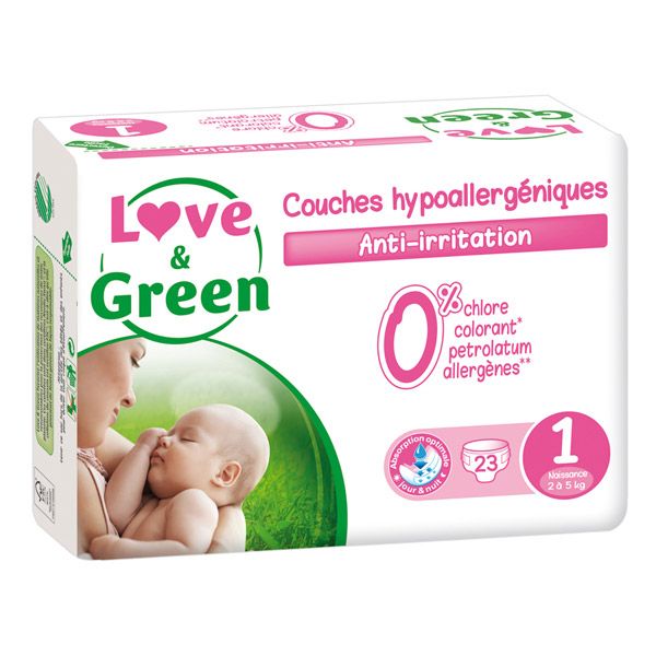 Love & Green - Couches Bébé Saines et Ecologiques - Taille 6 (15+ kg) - 34  couches - Absorbante, anti-fuites et sans ingrédients indésirables