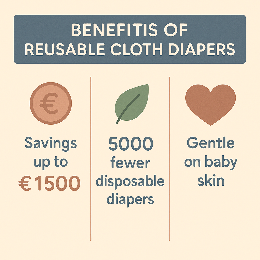 couche lavable - Le lecteur visualise immédiatement les 3 principaux avantages chiffrés de la couche lavable (économies, déchets évités, confort), ce qui renforce la décision d'achat