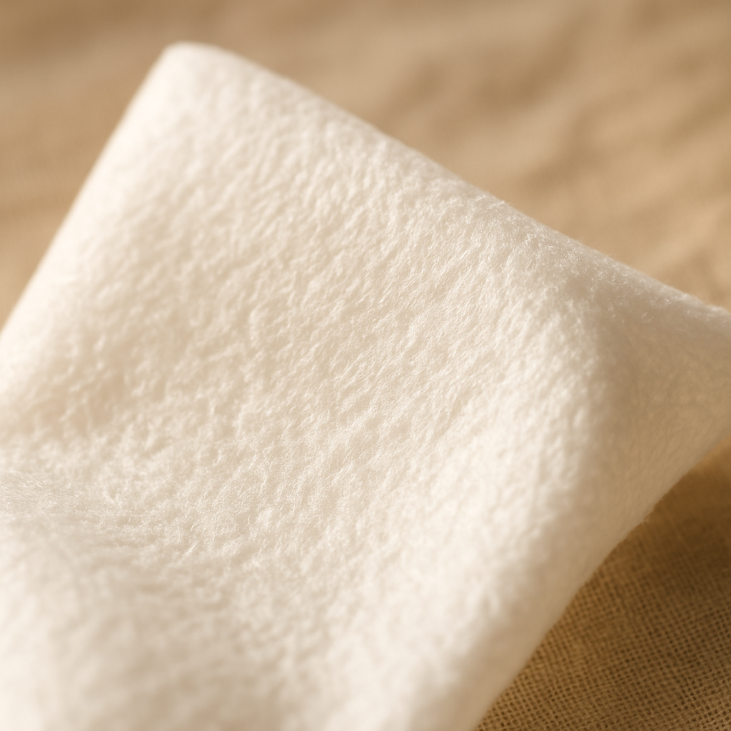 lingettes bébé peau sensible - Permet au lecteur de visualiser la douceur et la texture fine du tissu d'une lingette adaptée à la peau sensible du bébé, renforçant le propos sur l'importance du matériau en contact avec la peau