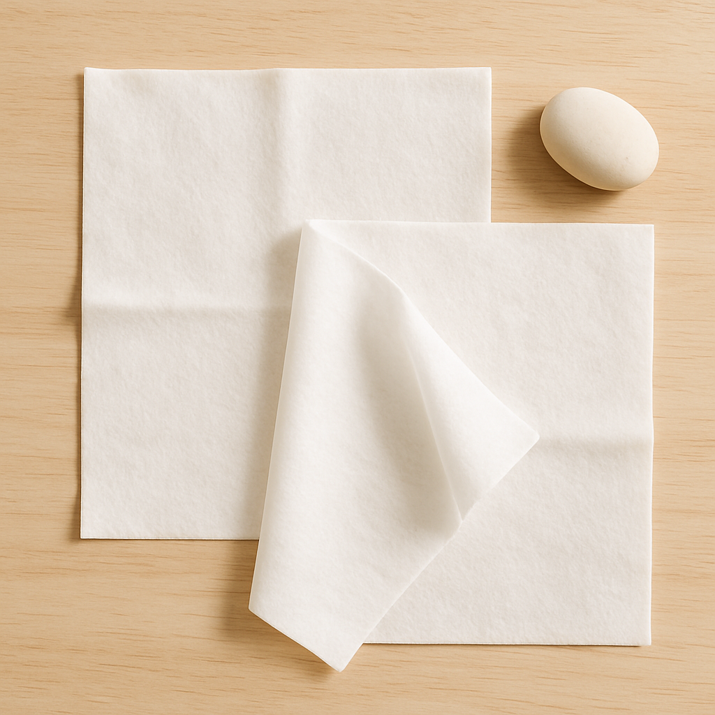 lingettes bébé peau sensible - Le lecteur associe visuellement les critères de sélection (matière, épaisseur, douceur) à une représentation concrète et épurée du produit, facilitant la mémorisation des points clés avant l'achat