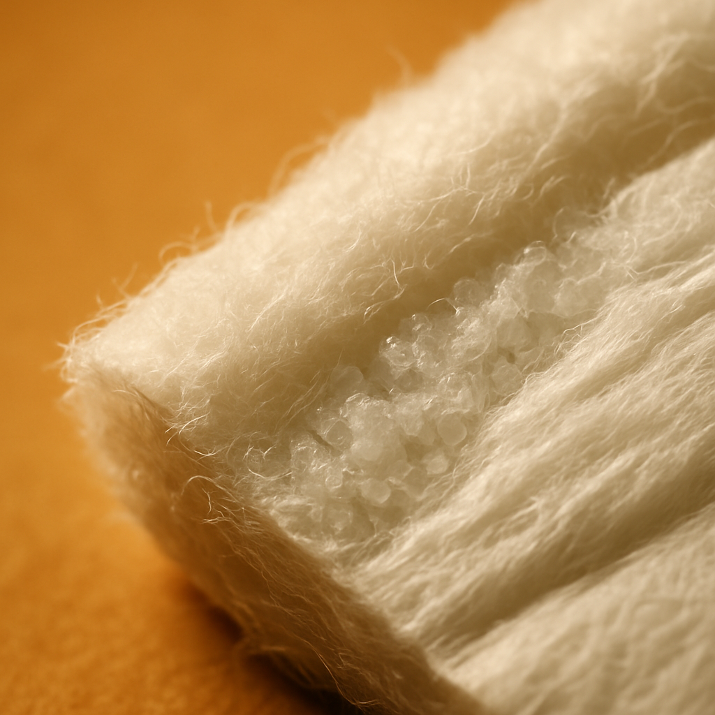 PFAS couches bébé - illustre visuellement la matière interne d'une couche où les PFAS peuvent être présents, rendant le concept concret pour le lecteur