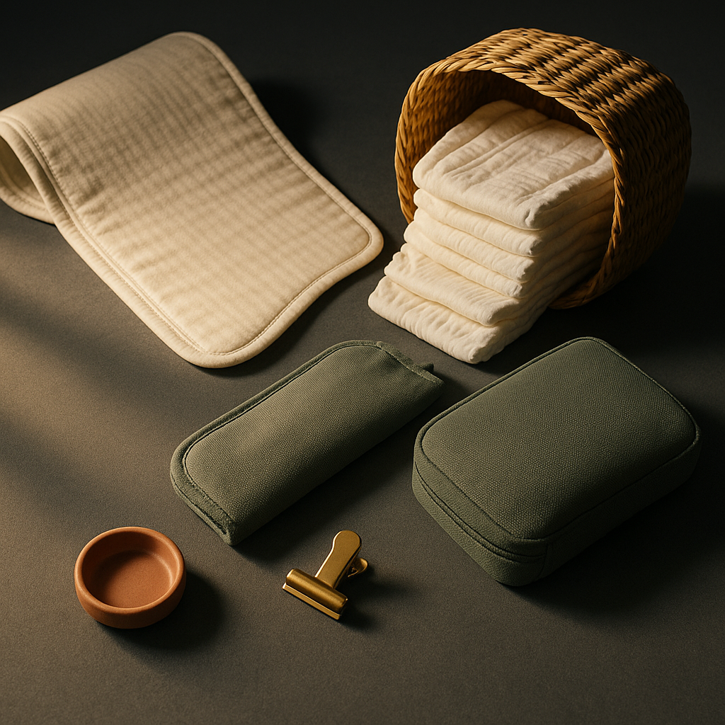 changer bébé en déplacement - Le lecteur perçoit l'ensemble du kit de change voyage (tapis, couches, pochette) comme une solution concrète et esthétique pour le change en train
