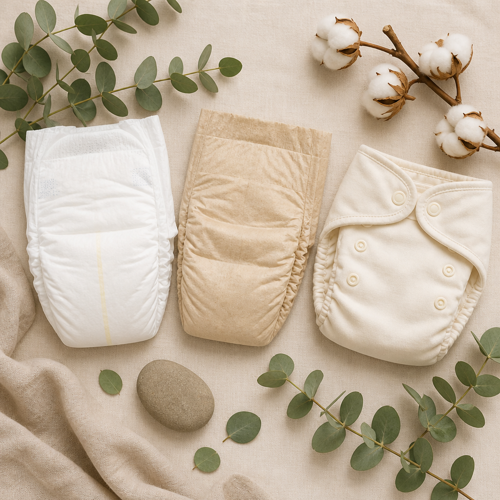 allergie couche bébé - Le lecteur compare visuellement les types de couches existants (classique, éco, tissu) pour identifier des alternatives adaptées selon les causes d'allergie